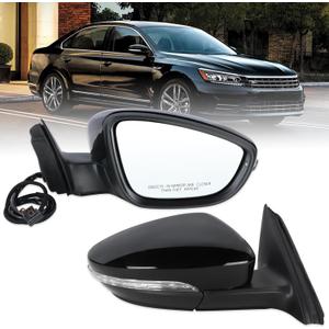 Right Passenger Side Mirror Compatible With 2016 2017 2018 2019 2020 2021 2022 VW Passat With Power Folding Power Glass Heated Turn Signal Black Replace#561857508BB9B9(8Pins)