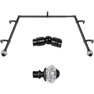 3/4 Inch Bay Window Curtain Rods, USFOOK Telescoping Black Curtain Rods for Bay Windows 36-72 Inch (Center Rod), 20-36 Inch (Side Rods), Translucent Finials