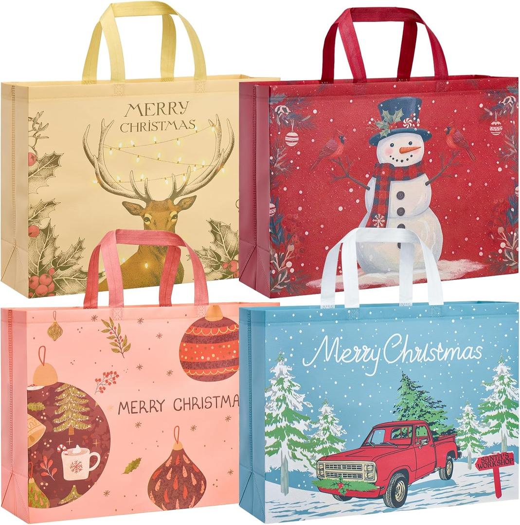 STYPOP 12 Pack 20" Extra Large Christmas Gift Bags, Reusable Jumbo Christmas Tote Bags with Handles, Perfect for Xmas Gift Wrap/Party Favor Supplies, 20"  15.7"  7"