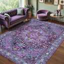 Kokia 8x10 Washable Area Rugs Violet Purple with Vintage Orient Design Soft Rug for Living Room or Bedroom Non-Slip Low Pile Stain Resistance Features Distressed Medallion Pattern