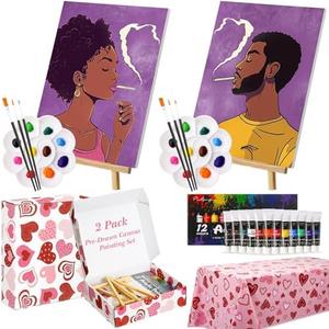 Resurhang 2 Pack Sip and Paint Kit for Adults Couples Date Night Paint and Sip Kits for Adults Pre Drawn Canvas 8 x 10 Inch for Date Night Party Supplies & Gifts(Cool Couple)