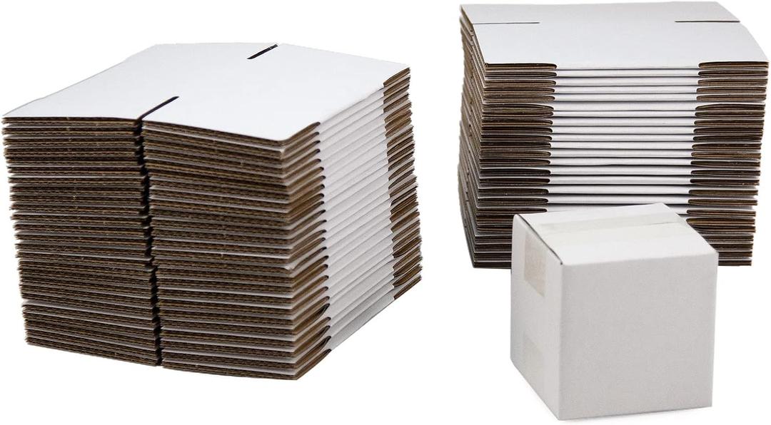 50 Pack 4x4x4 Inches Shipping Boxes, Small Corrugated Cardboard Boxes for Mailing and Packing, White