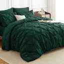 Queen Comforter Set Emerald Green - 7 Pieces Pintuck Bed in a Bag, Pinch Pleat Modern Room Decor, All-Season Soft Bedding Gift with Comforter, Sheets, Pillowcases & Shams