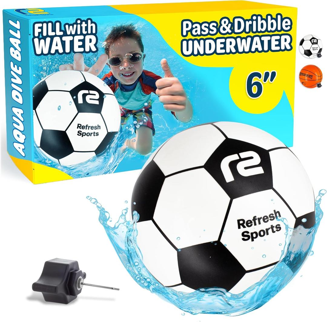 Aqua Dive Pool Ball - Underwater Pool Toys For Kids & Teens - Fun Summer Water Toys & Beach Games for Boys and Girls - Kick, Throw, Pass Underwater - 6" Soccer Ball Gift for 5 6 7 8 9 10+ Year Old