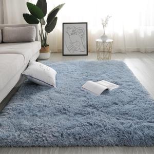 Wlian Super Soft Shaggy Rugs Fluffy Carpets for Bedroom - Washable Fuzzy Area Rugs Anti-Slip for Bedroom Living Room Kids Room Girls Nursery Home Decor, 1.3x2 Feet, Lakeblue