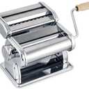 Fantes Double Cutter Classic Pasta Maker, Hand-Crank Noodle Press with Adjustable Thickness Settings for Fresh Homemade Pasta, Dumplings (Chrome)