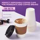 12 oz 100 Pack Disposable Coffee Cups with Lids and Sleeves, Coffee Paper Cups with Lids, To Go Beverage Drinking Cup for Coffee, Tea