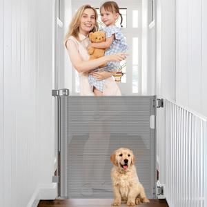 Retractable Baby Gates 0"-39" Wide Narrow Dog Gates for Doorways, 33" Tall Retractable Gate for Stairs Narrow Pet Gate for Dogs Mesh Gates for Kids or Pets Toddler Gate for The House, Gray