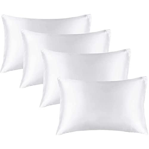 BEDELITE Satin Pillowcase for Hair and Skin, Super Soft Similar to Silk Pillow Cases 4 Pack with Envelope Closure, Cooling Pillowcases for Women Men (20"x26" Standard Size, White)