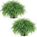 21" Artificial Ferns Plants Topiary - 2 Set for Front Porch Decoration,Fake Boston Fern Potted Plants Faux Greenery Bush UV Resistant for Outdoor Indoor Door Garden Farmhouse Home Decor (Green)