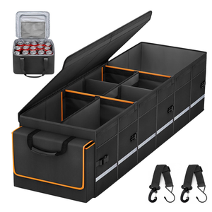 Car Trunk Organizer and Storage with Lid & Removable Leakproof Cooler Bag, Car Accessories 6 Removable Dividers for Custom Space, Collapsible Large Trunk Organizers Interior for SUV Sendan with Cover