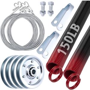 MorningRo Heavy-Duty Double-Looped Garage Door Extension Springs Bundle 150 lb (Red) Springs, 3" Pulleys, and Extension Cables for 7' Feet Garage Door Hardware Parts