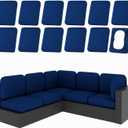 hyha 12Pcs Patio Cushion Covers, Stretch Outdoor Couch Cushion Covers Replacement, Washable Outdoor Chair/Sofa Slipcovers for Patio Furniture Cushions Protector with Elastic Bottom(Navy,Cover Only)