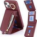 2 x for iPhone 15 Plus Case with Card Holder for Women,for iPhone 15 Plus Phone Case Wallet with Strap Credit Card with Kickstand Zipper Case for Apple15plus - Red Wine