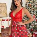 Avidlove Women Lingerie Lace Babydoll Strap Chemise Halter Teddy V Neck Mesh Nightgown Christmas Print XS