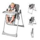 Tinyiota 4 in 1 High Chairs for Babies and Toddlers with Wheels, 8-Height Adjustable & 3-Position Recline, Easy Clean, Dishwasher Removable Tray, Foldable HighChair for Infant, Meets ASTM Safety, Grey