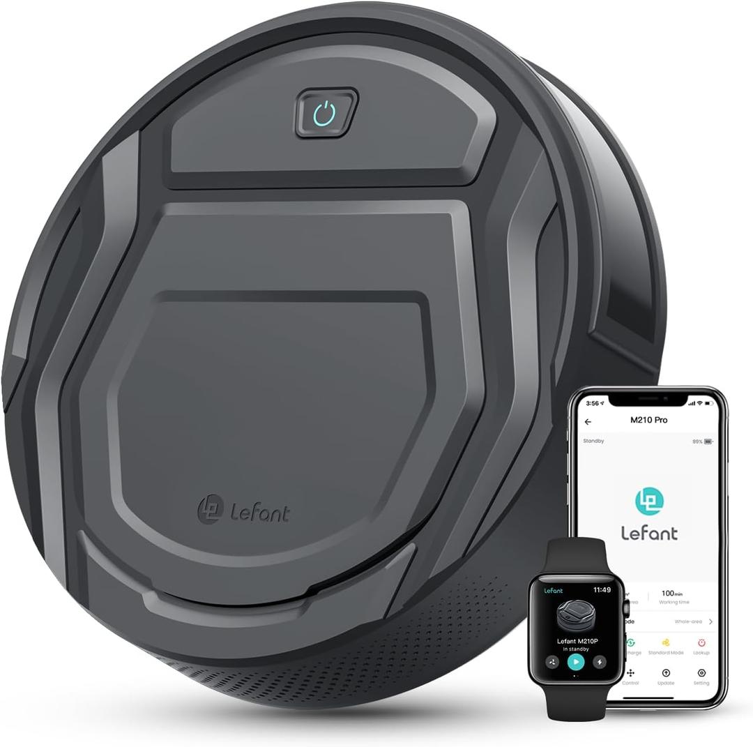 Lefant M210P Robot Vacuum Cleaner,Super Thin,Powerful Suction,Quiet,Self-Charging Robotic Vacuum Cleaner,Cleans Hard Floors to Medium-Pile Carpets,120 Mins Runtime,APP/Voice/WiFi/Alexa Control,Grey (Gray)