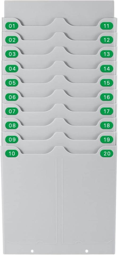 Flexzion Time Card Holder Wall Mount Expandable Time Clock Rack Double Row 20 Slot Rack Card Holder for 7 x 3.46-Inch Timesheets for Attendance Payroll Employee Assignment in Out Time Card Rack, Gray Flexzion Time Card Holder Wall Mount Expandable Time Clock Rack Double Row 20 Slot Rack Card Holder for 7 x 3.46-Inch Timesheets for Attendance Payroll Employee Assignment in Out Time Card Rack, Gray
