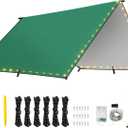 Rhino Valley Waterproof Tent Tarp, 9.8*9.8 Ft Large Outdoor Shelter Cover with Light Strings, Lightweight Portable Tarp Shelter Rain Tarp Camping Canopy for Hiking Traveling Backpacking (Dark Green)