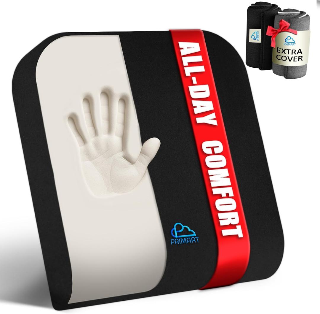 Memory Foam Seat Cushion, Ergonomic Office Chair Cushion for Back, Coccyx, Sciatica & Tailbone Pain Relief and Pressure Relief  Ideal for Car Seat, Wheelchair, Stadium & Recliner, Extra Cover (Gray)