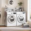 Washer Dryer Countertop 54''W Laundry Topper for Folding Clothes, White
2-Tier laundry countertop with power outlet, raised edge, non-slip pads, metal hooks and storage basket