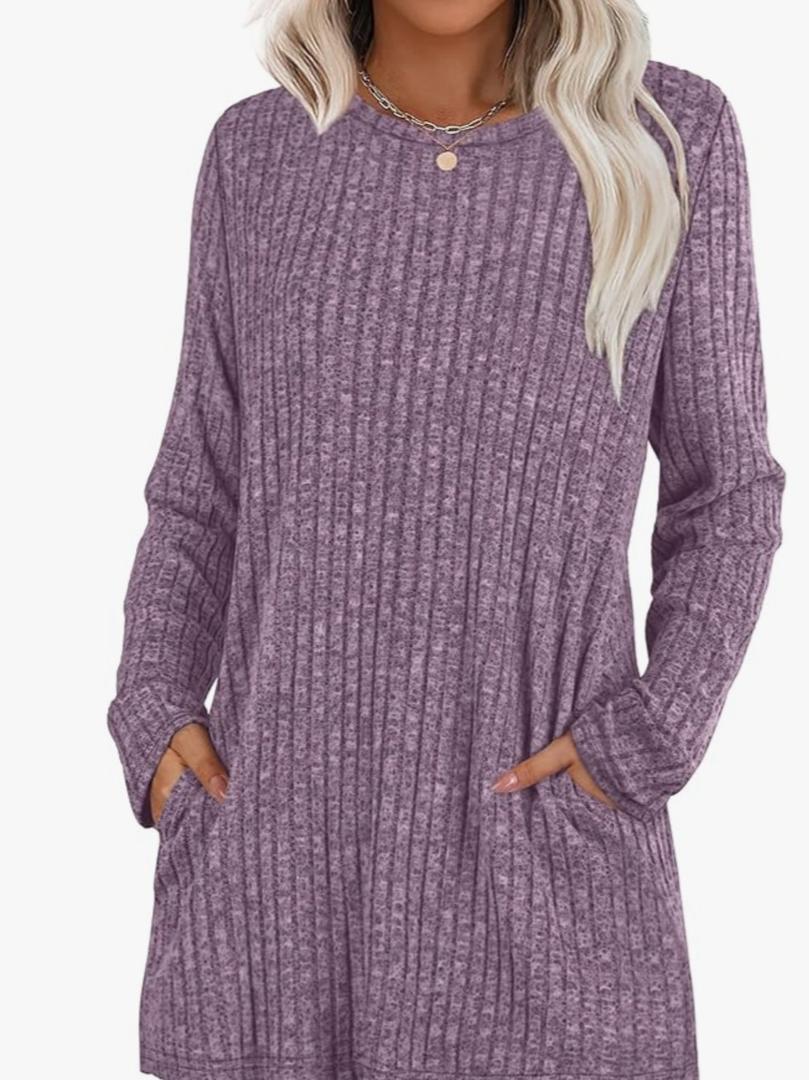 XIEERDUO Long Sleeve Shirts for Women Crewneck Tunic Tops Loose Fit Dressy Womens Sweaters with Pockets Fall Fashion 2025 size XXL