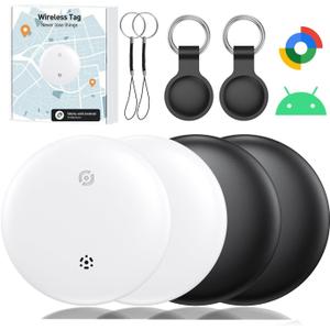 Bluetooth Smart Tags for Android, Air Tracker Tags-4 Pack Android, Keys Finder, Item Locator Works with Google's Find My Device App(Android only), Android Tag for Keys, Luggages, Bag, Wallet (White & Black)