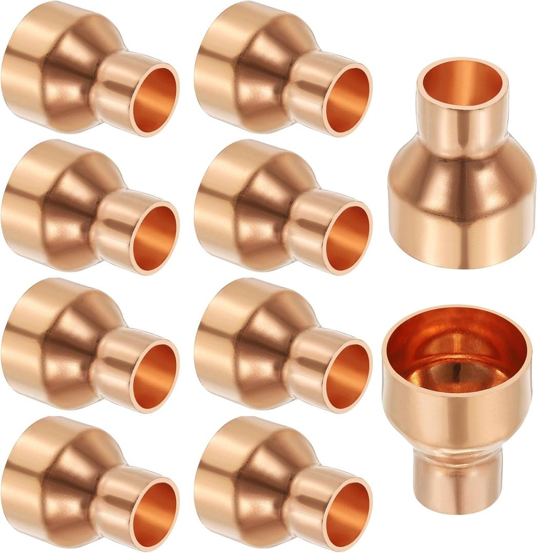 PATIKIL 1" to 1/2" Nominal Size Copper Reducer, 10pcs 99.9% Pure Copper Reducing Coupling Pressure Fitting Pipe Tube Connector Adapter Sweat Solder Connection