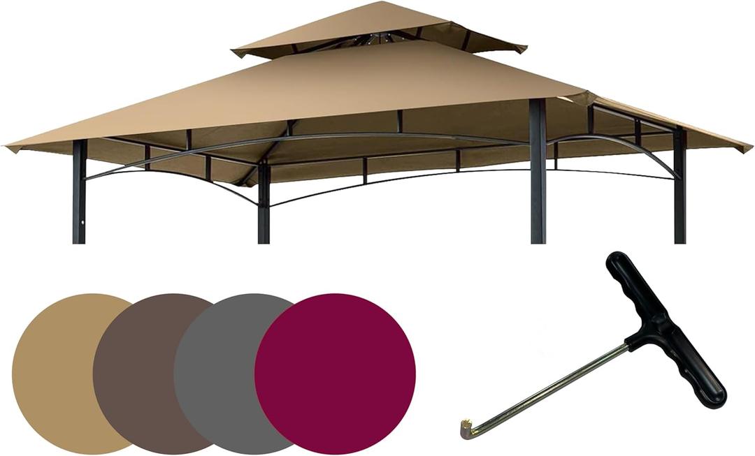EasyLee 8'x5' Grill Gazebo Canopy Cover - Waterproof Replacement Top with T-Hook,Khaki