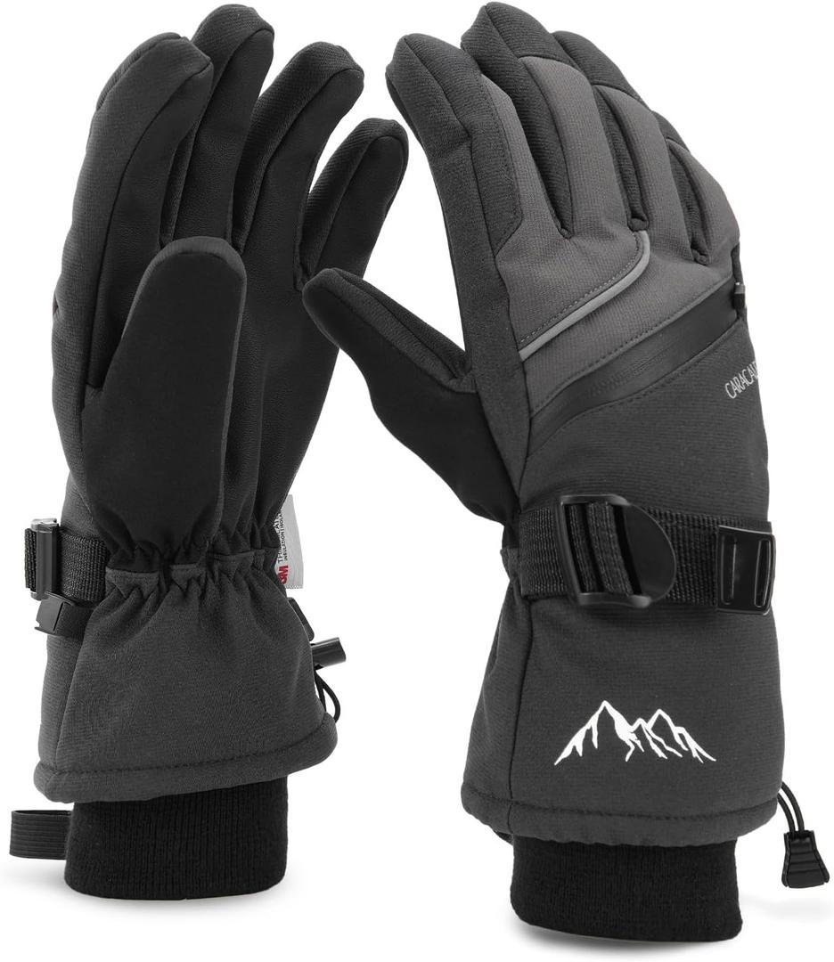 Ski Gloves for Men Women - Winter Snow Windproof Waterproof Skiing Snowboarding for Cold Weather Warm (Large, Black)