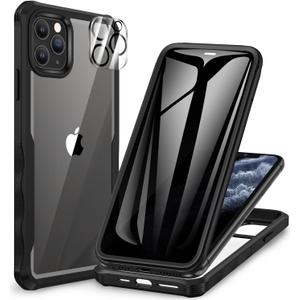 CENHUFO Privacy for iPhone 11 Pro Case, Full Body Phone Case with Built-in 9H Tempered Glass Privacy Screen Protector and Camera Lens Protector, Anti Peep Spy Shockproof Bumper Clear Cover - Black