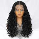 Felek 13x6 Synthetic Lace Front Wig Loose Wave HD Transparent Lace Frontal Wigs Pre Plucked Wear and Go Glueless Wigs for Black Women 24 inch Long Curly Wig Off Black 1B