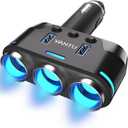 Car Cigarette Lighter Splitter, Self-Recovery Fuse & Separate Switch, 3-Socket Cigarette Lighter Splitter with Dual USB Port Fast Car Charger, 12/24v Car Adapter Splitter for Phone GPS Dash Cam
