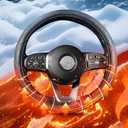 Heated Steering Wheel Cover - WARMITORY Luxury Steering Wheel Heater, 12V Quick Hand Warmer, 14.5-15 inches (Leatheret PU) (Jade Black)