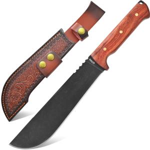 GTK45 Fixed Blade Knife 8MM Thick DC53 Steel Blade Full Tang Rosewood Handle Fix Knifes for Camping Bushcraft Collection(Black)
