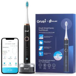 Enther CellBee Grush Electric Rechargeable Sonic Toothbrush with APP to Navigate and Record for Adults, Ultimate Cleaning with 5 Modes, Smart Timer, Anti-Slip & Waterproof, Black