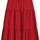 MSLG Women's High Elastic Waist Midi Skirt Casual Summer Trendy Tie Front Flowy Ruffle Floral Print A line Skirts 626 (Red, L)