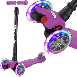 Scooters for Kids 3 Wheel Kick Scooter for Toddlers Girls & Boys, 4 Adjustable Height, Lean to Steer, Extra-Wide Deck, Light Up Wheels for Children from 3 to 14 Years Old