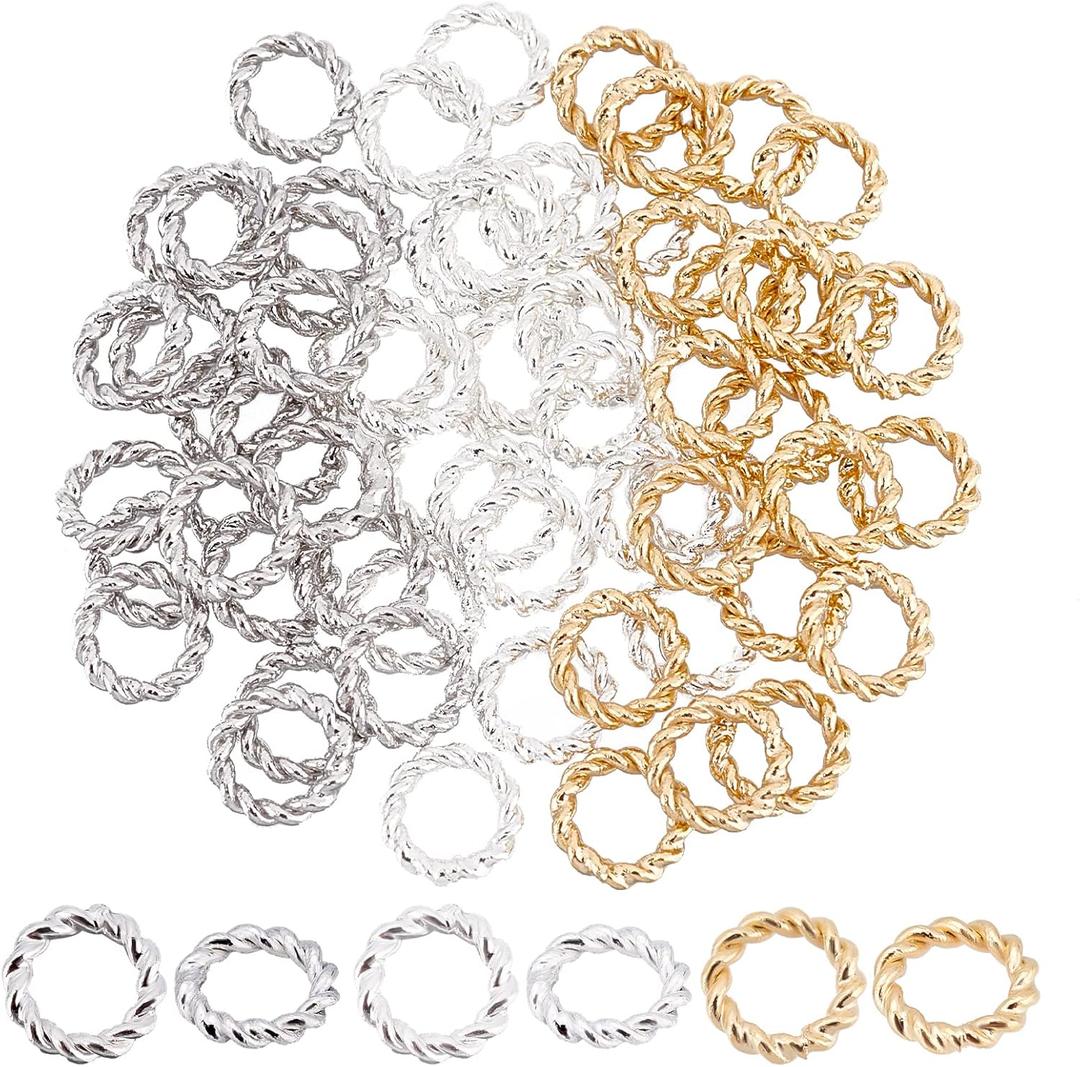 PH PandaHall 60pcs 24K Gold Jumps Rings, 3 Colors 6mm Brass Twisted Jump Rings 18 Gauge Closed Jump Rings Chainmail Rings Jewelry O Rings Connector for DIY Earrings Bracelets Necklaces Keychain (Golden/Silver/Platinum)