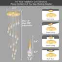 18-Lights 138 Inches Modern Chandelier LED Light Fixtures High Ceiling Long Light Chandelier for Entrance Foyer Dimmable Lights with Remote Living Room Ceiling Pendant Lighting Drop Lights Shine Gold