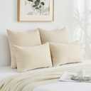 FUTEI Beige Decorative Throw Pillow Covers 20x20 Inch Set of 2,Soft Chenille Striped Textured Cushion Covers,Home Decor for Couch Bed Living Room Office Car