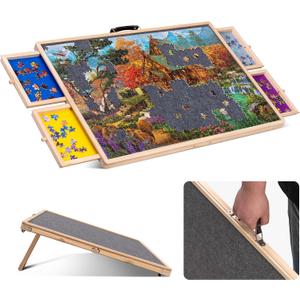 Lavievert 1000 Pieces Rotating Jigsaw Puzzle Board with 4 Sorting Drawers, Tilting Jigsaw Table with Cover, Wooden Puzzle Plateau Board with Non-Slip Tabletop for Adults, 31 21.3 inches
