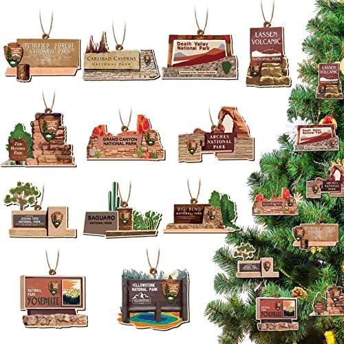 36 Pcs Christmas National Park Ornaments Wood Hanging Christmas Tree Ornaments Park Sign Holiday Ornament for Xmas Tree Shelf Table Decoration