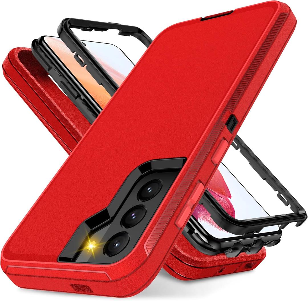 Jshru for Galaxy S21 Case, Military-Grade Protective Heavy Duty Phone Case, Shockproof Drop/Dust Proof 3-Layer Heavy Duty Protection Case for Samsung Galaxy S21 5G, Red/Black