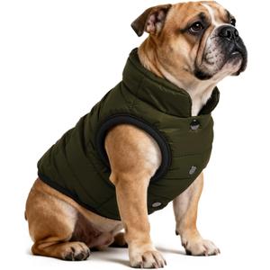 AURUZA Dog Winter Coat, Warm Waterproof Dogs Jacket Small Pet Vest for Medium Dogs Windproof Pet Fleece Vest Snow Jacket for Cold Weather(Army Green,M)