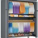 ULIFHOME P8C Max Heavy Duty Clothes RackWith Extended Width Design Rolling Clothing Racks for Hanging Clothes with Lockable Wheels51.2" W x 15.8" D x 80.5" HLoad 700LBSBlack Rack with Grey Cover