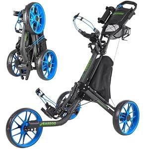 EASEGO Golf Push Cart 3 Wheel : Golf Bag Cart Foldable with Phone Holder/ Cup/ Umbrella Holder Compact Golf Pull Carts Quick Fold Golf Caddy Push Carts with Large Wheelbase for Different Terrain（Blue）