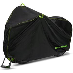 Topcrown Bike Cover Waterproof Outdoor Storage for 1/2/3 Bikes, Bicycle Cover Rain Sun UV Dust Wind Proof with Storage Bag for Mountain Road Bike/Ebike (210D Black+Green, XL Size for 1 bike)