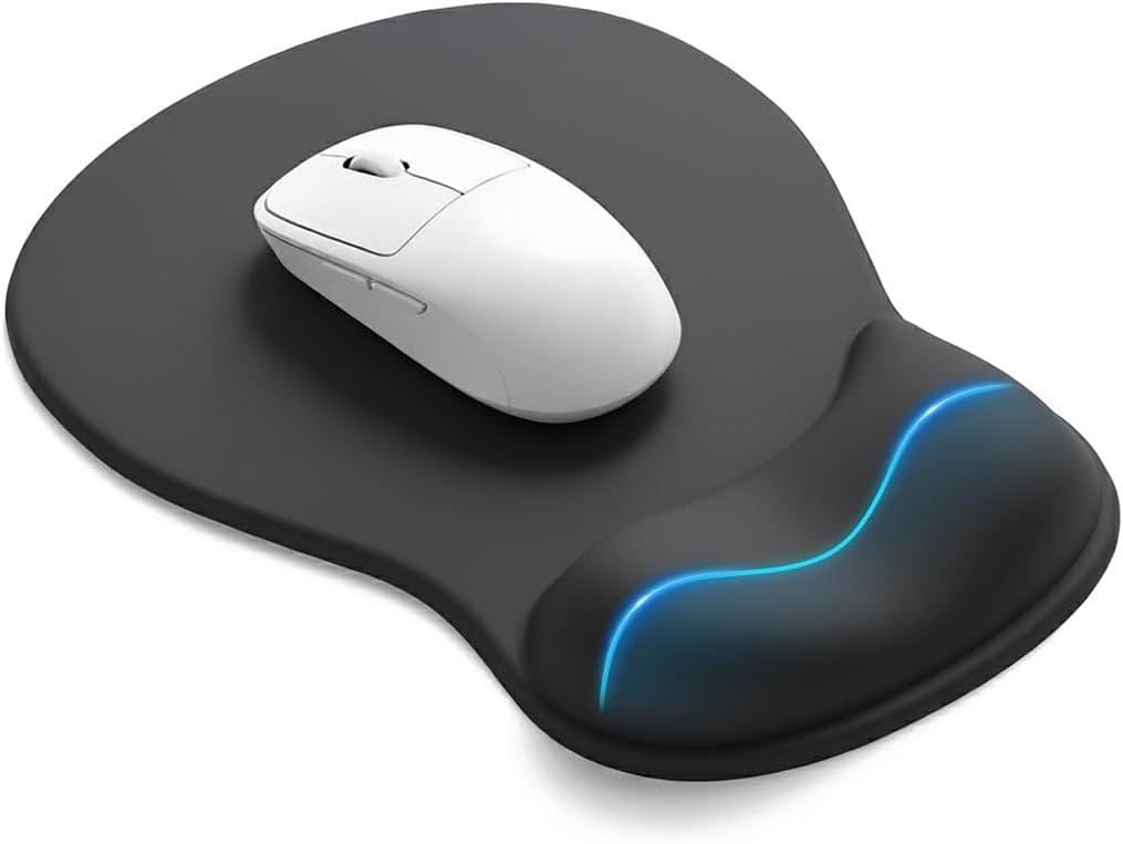 Eulps Mouse Pad with Gel Wrist Rest, Ergonomic Comfortable Computer Wrist Support for Laptop, Pain Relief Mousepad with Non-Slip PU Base for Office & Home (All Black)