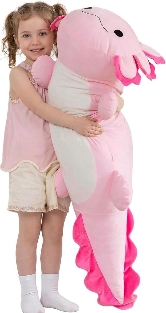 MaoGoLan 47" Giant Axolotl Stuffed Animal,Ultra Soft Salamander Kids Body Pillow Plush,4 Feet Jumbo Throw Pillow Plushie for Axolotl Lover,Home Decor,Gifts